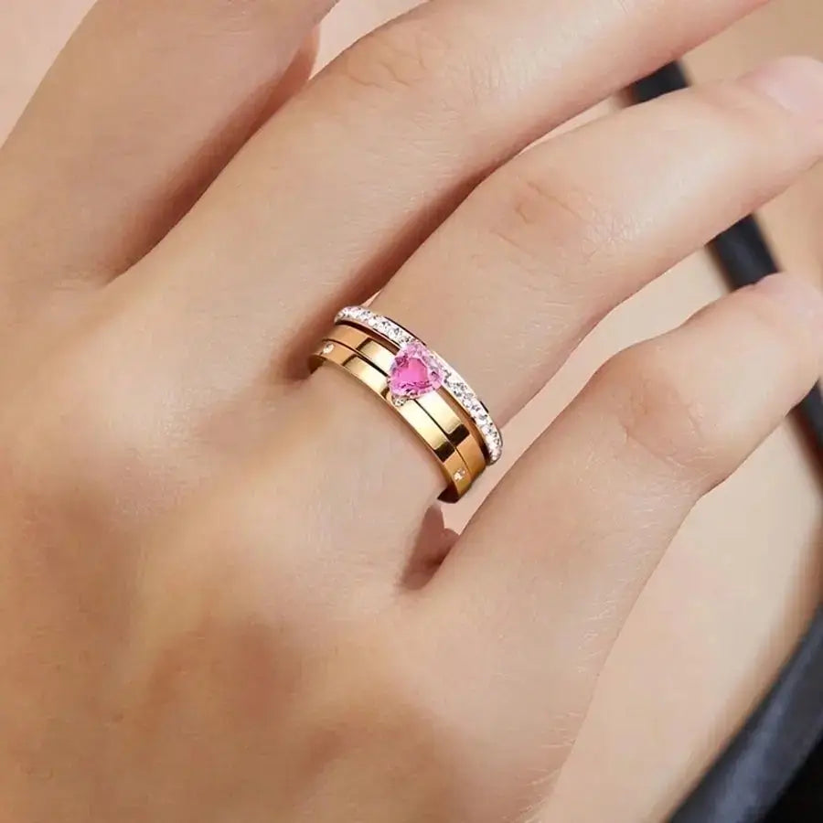 Anillo Triple Circulo Corazón Rosa Madoma & Co.