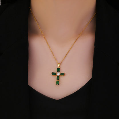 retro simple style cross stainless steel plating inlay zircon pendant necklace Madoma & Co.