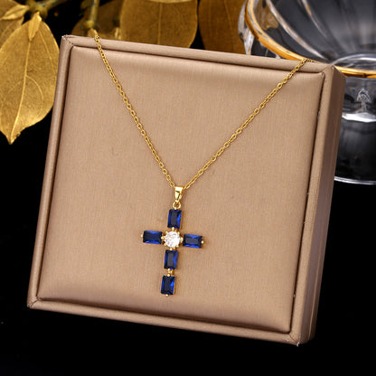 retro simple style cross stainless steel plating inlay zircon pendant necklace Madoma & Co.