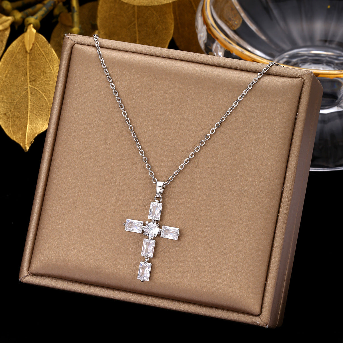 retro simple style cross stainless steel plating inlay zircon pendant necklace Madoma & Co.