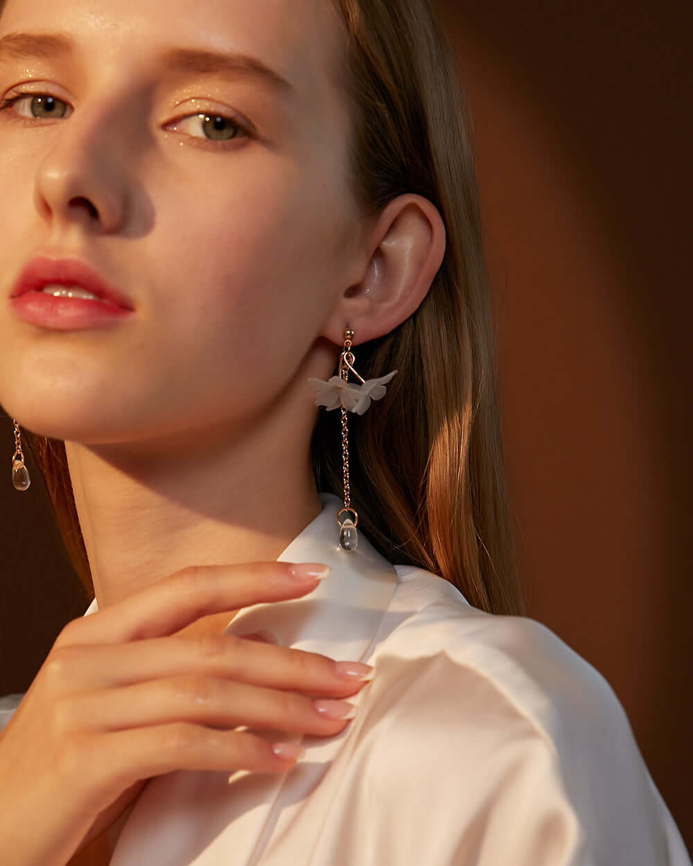 long crystal petal tassel earrings Madoma & Co.