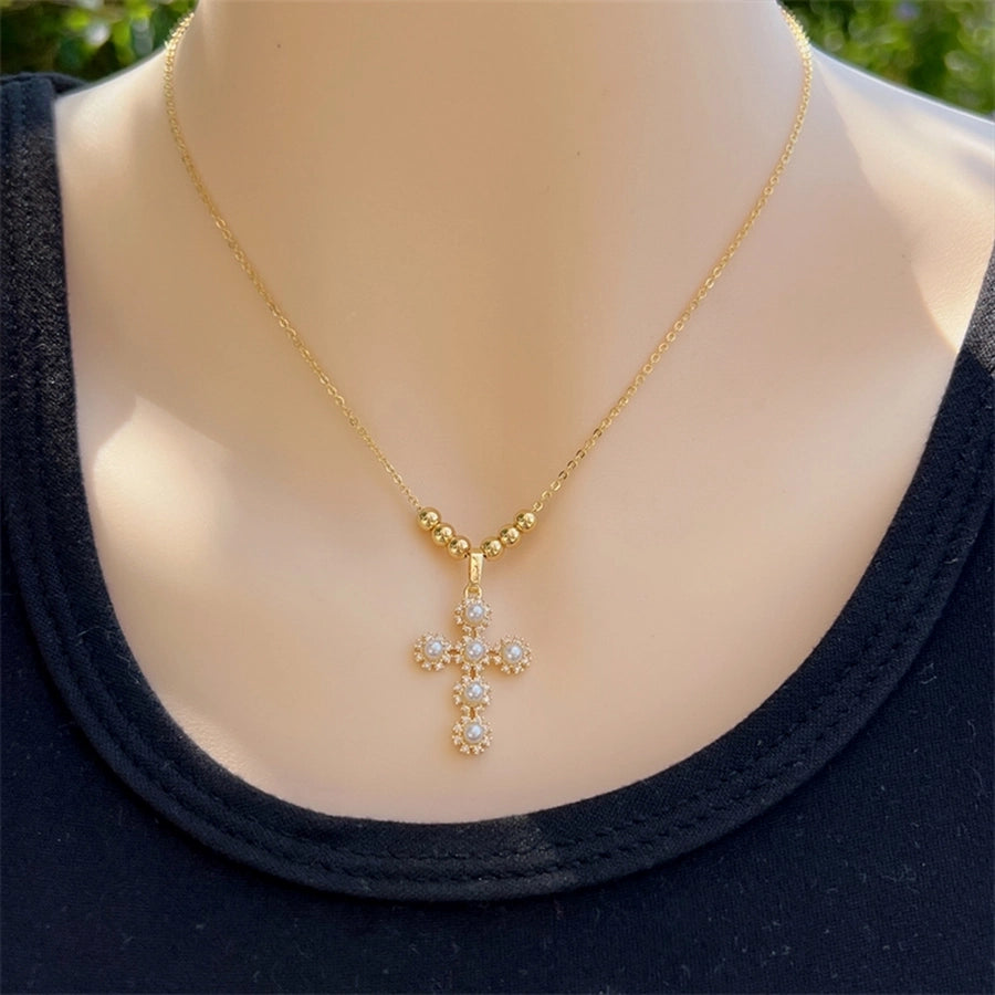 Plastic Copper 18K Gold Plated Elegant Sweet Plating Inlay Cross Zircon Pendant Necklace Madoma & Co.