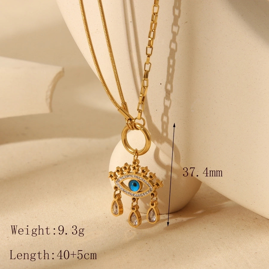 Retro Style Stainless Steel 18K Gold Plating Devil's Eye Pendant Necklace Madoma & Co.