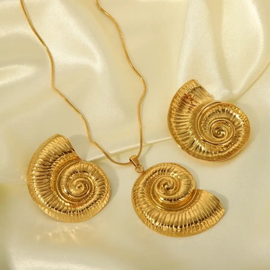 Jewelry IG Style Vacation Beach Conch Spiral 304 Stainless Steel 18K Gold Plated Plating Earrings Necklace Jewelry Set Madoma & Co.