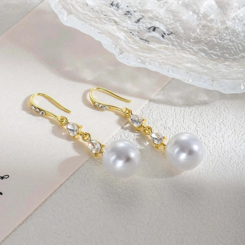 1 Pair Elegant Luxurious Geometric Inlay Alloy Rhinestones Pearl Ear hook Madoma & Co.