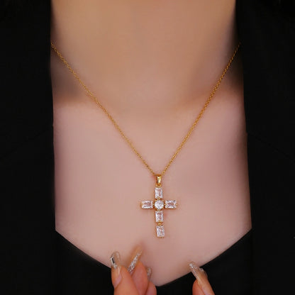 retro simple style cross stainless steel plating inlay zircon pendant necklace Madoma & Co.