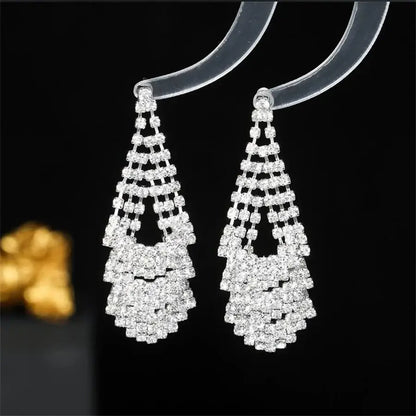 1 Pair Glam Shiny Tassel Inlay Copper Artificial Rhinestones Drop Earrings Madoma & Co.