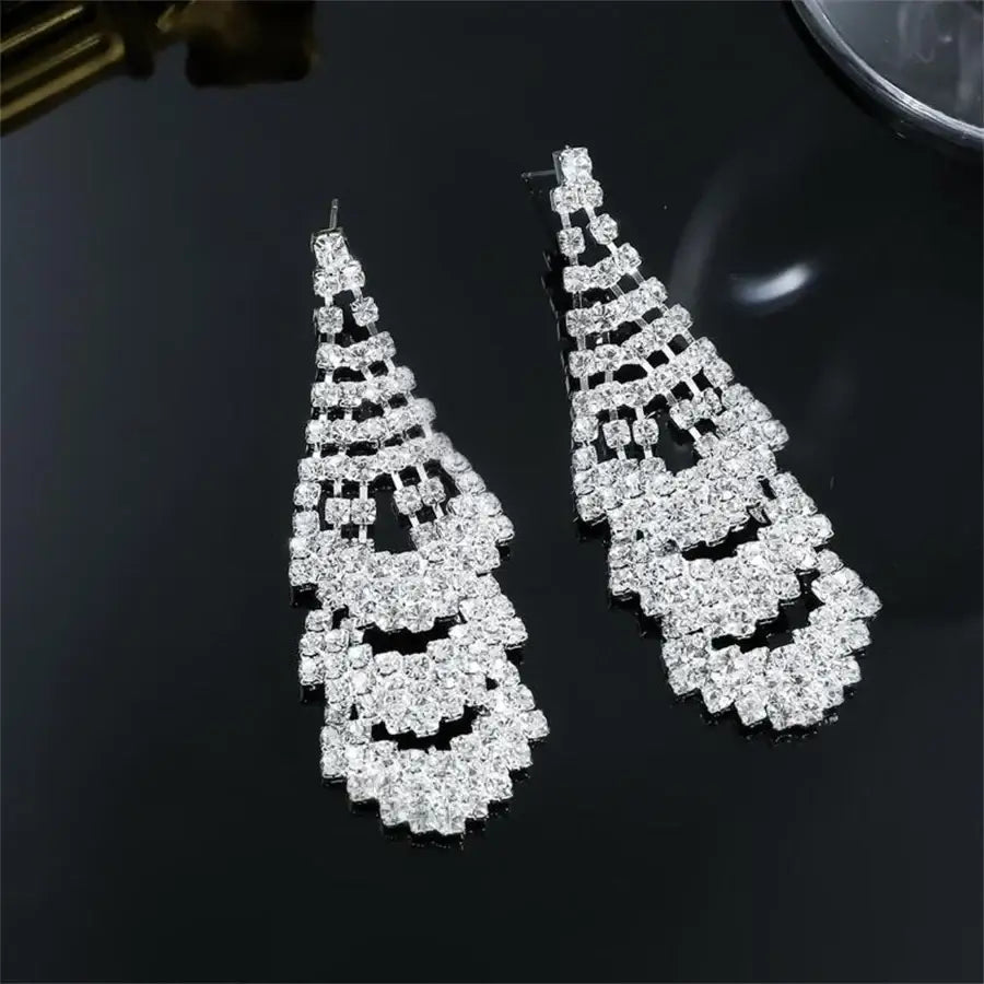 1 Pair Glam Shiny Tassel Inlay Copper Artificial Rhinestones Drop Earrings Madoma & Co.