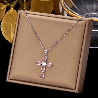 retro simple style cross stainless steel plating inlay zircon pendant necklace Madoma & Co.