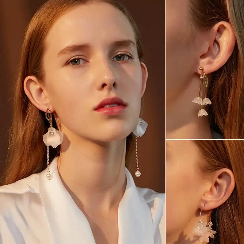 long crystal petal tassel earrings Madoma & Co.