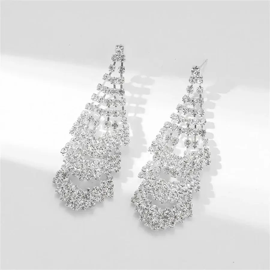 1 Pair Glam Shiny Tassel Inlay Copper Artificial Rhinestones Drop Earrings Madoma & Co.