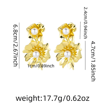 1 Pair Retro Exaggerated Flower Plating Inlay Iron Pearl Ear Studs Madoma & Co.