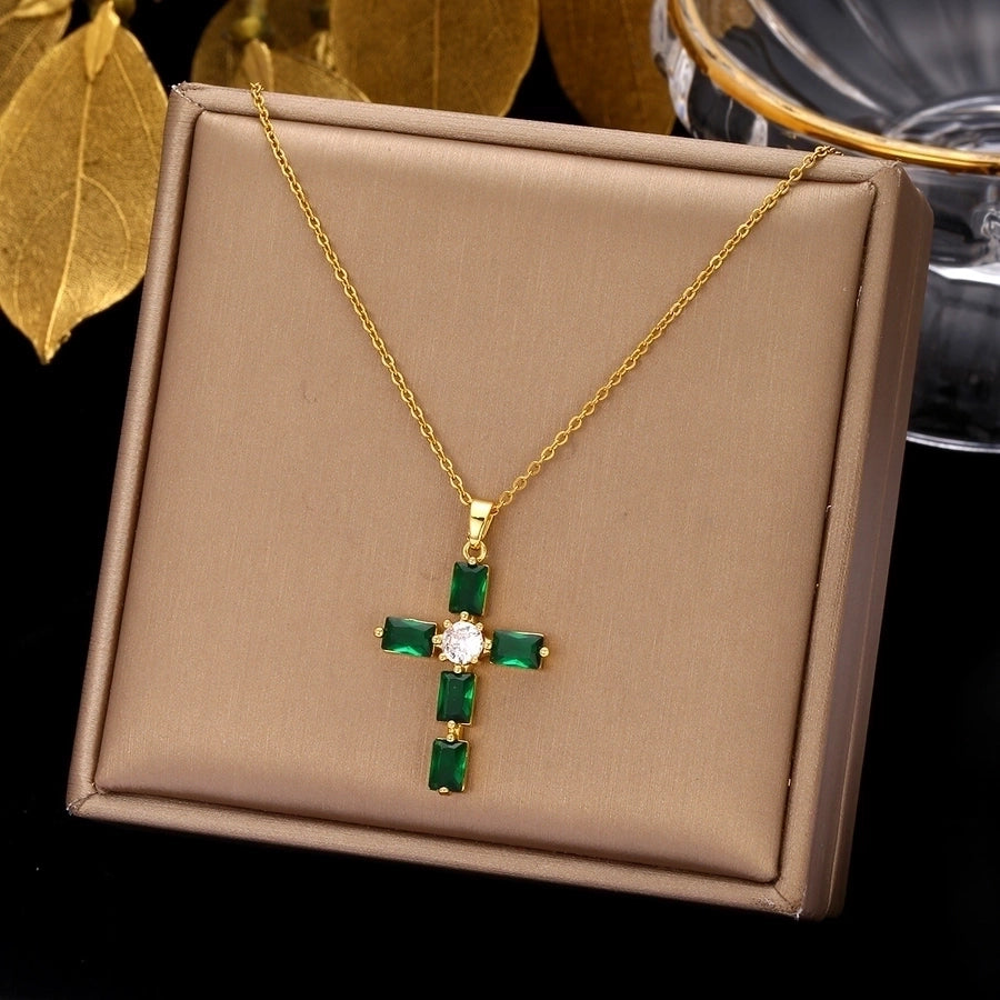 retro simple style cross stainless steel plating inlay zircon pendant necklace Madoma & Co.