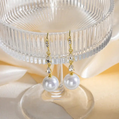 1 Pair Elegant Luxurious Geometric Inlay Alloy Rhinestones Pearl Ear hook Madoma & Co.