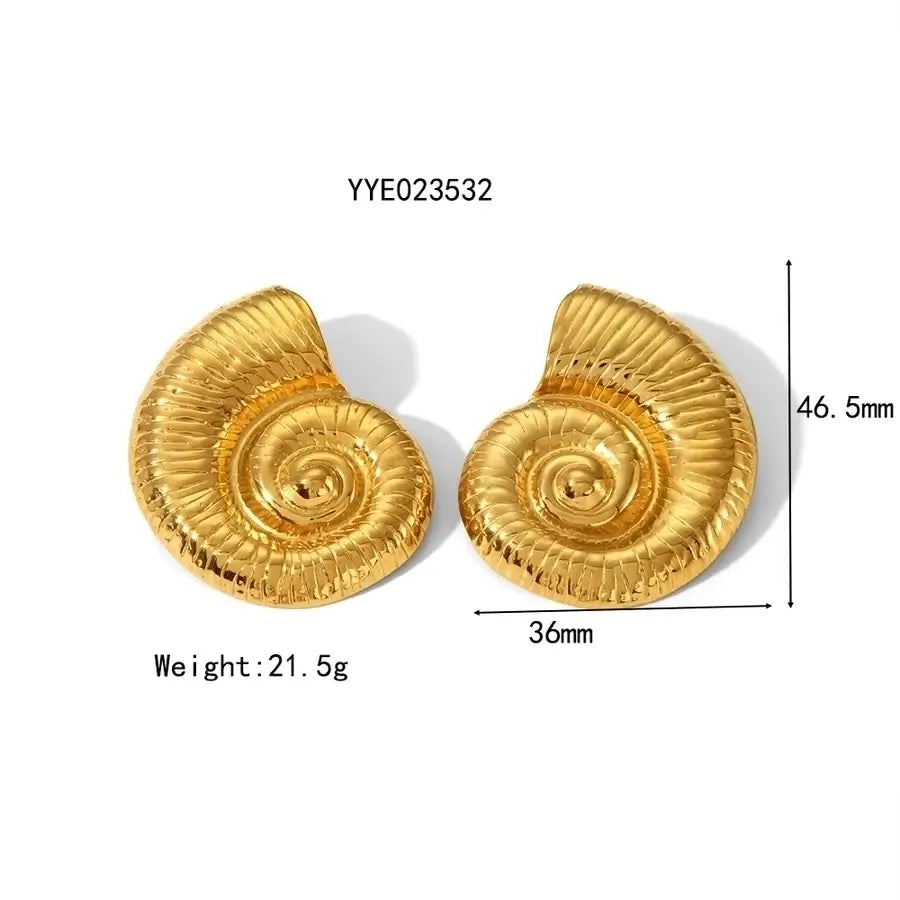 Jewelry IG Style Vacation Beach Conch Spiral 304 Stainless Steel 18K Gold Plated Plating Earrings Necklace Jewelry Set Madoma & Co.