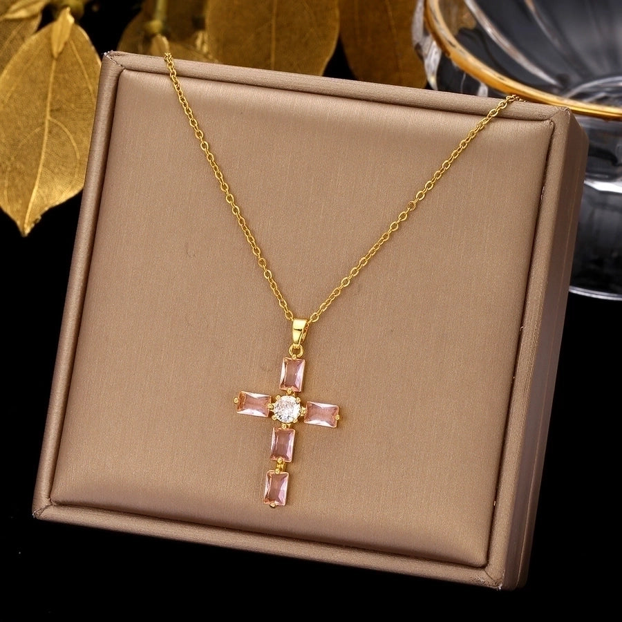 retro simple style cross stainless steel plating inlay zircon pendant necklace Madoma & Co.