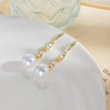 1 Pair Elegant Luxurious Geometric Inlay Alloy Rhinestones Pearl Ear hook Madoma & Co.