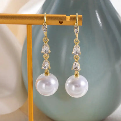 1 Pair Elegant Luxurious Geometric Inlay Alloy Rhinestones Pearl Ear hook Madoma & Co.